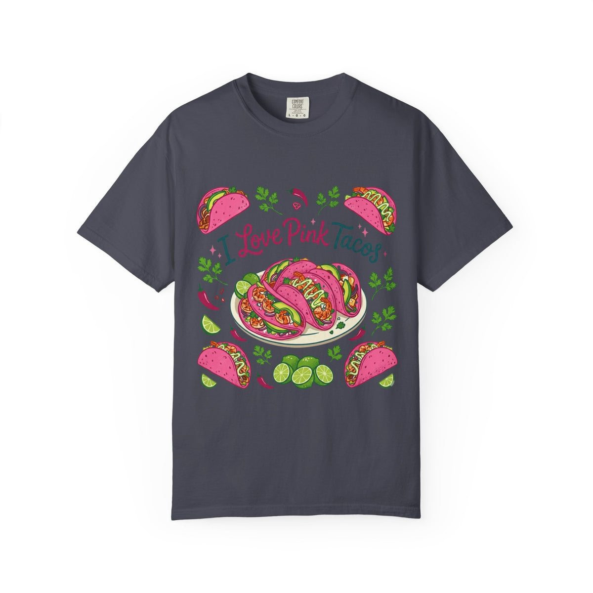 Color: Navy | I Love Pink Tacos Unisex Garment-Dyed T-shirt