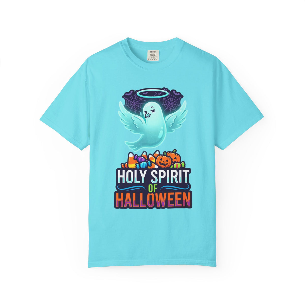 Color: Lagoon Blue | Holy Spirit of Halloween Unisex Garment-Dyed Tee