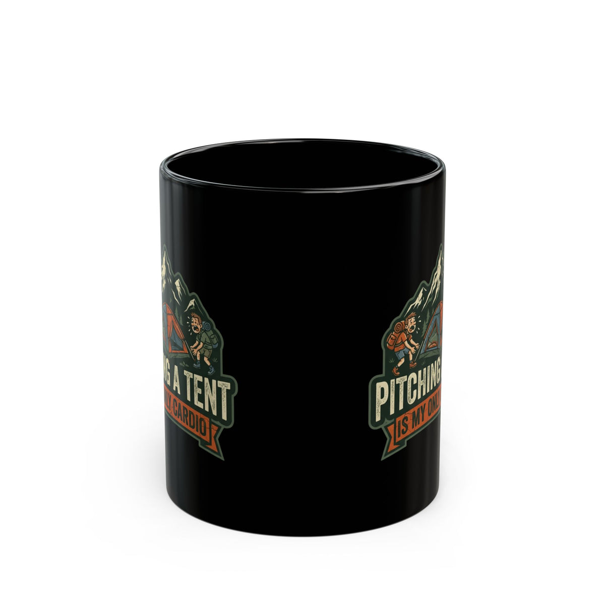 "Pitching A Tent Is My Only Cardio" Black Ceramic Mug