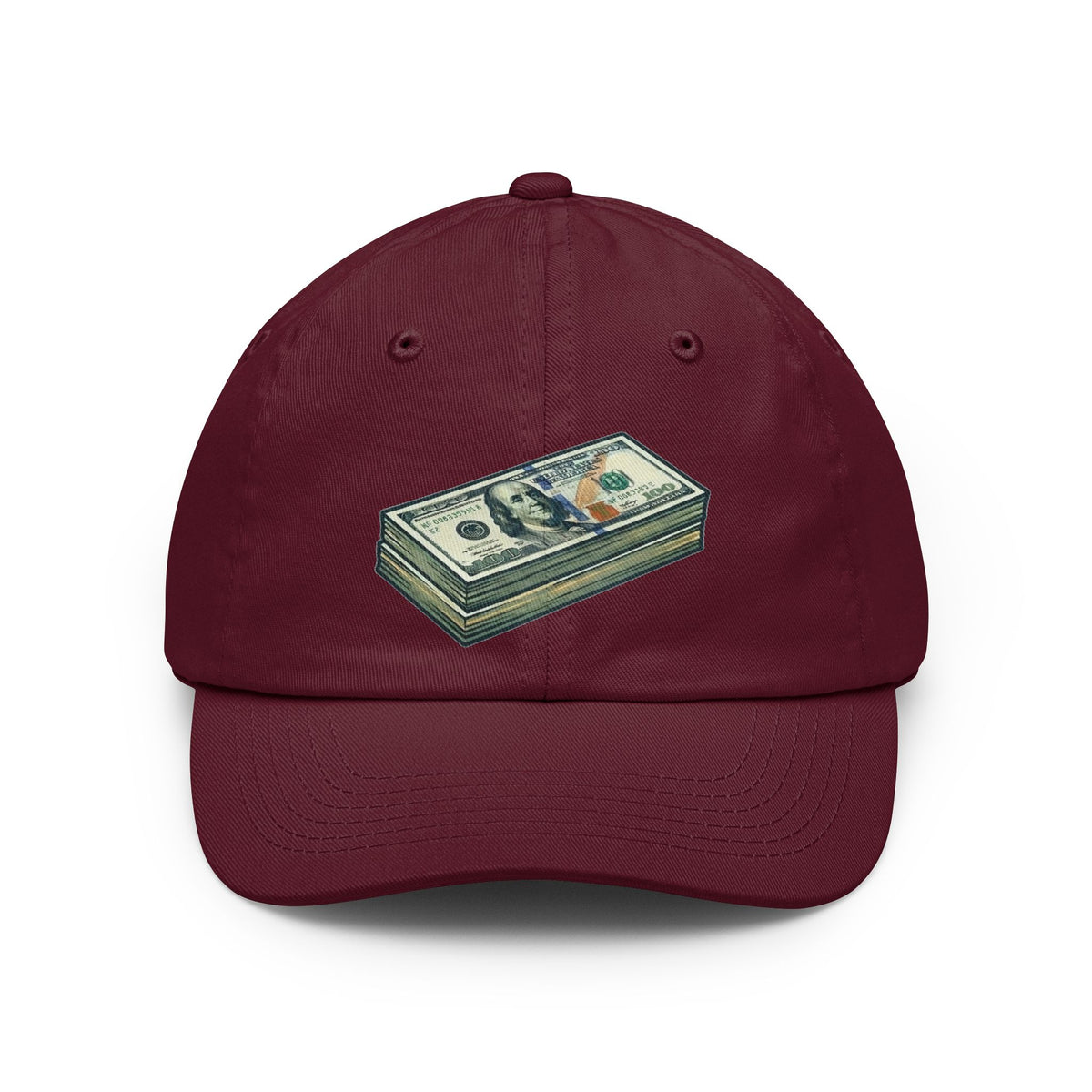 Color: Maroon | 100 Bucks Dad Hat — Graphic