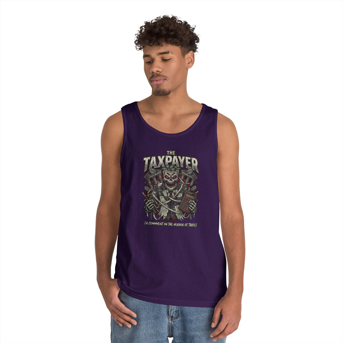 Color: Purple | Horror of Taxes Tank Top