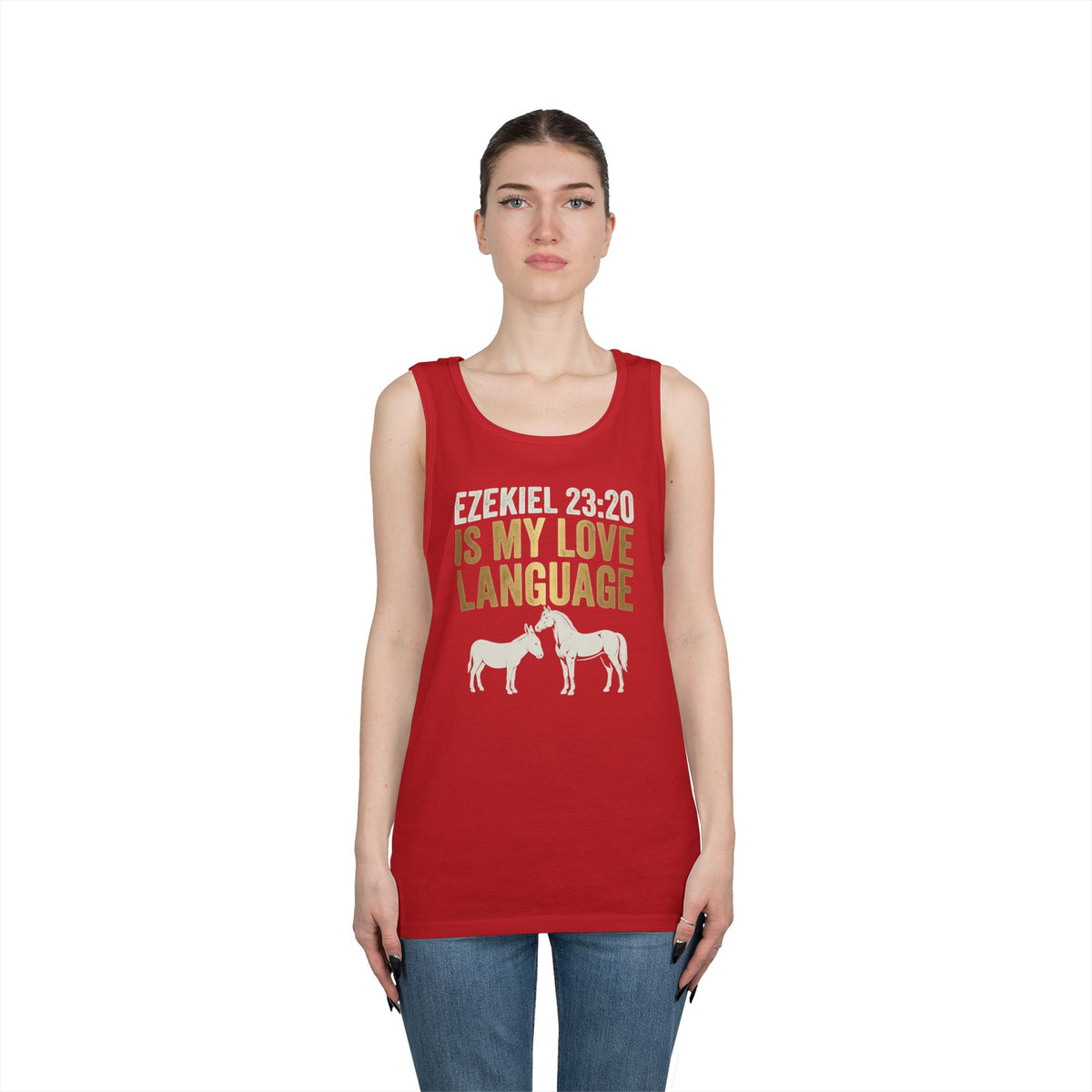 Color: Red | Good Book Series Ezekiel 23 20 Love Language Tank Top
