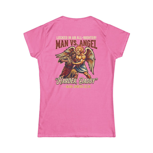 Color: Azalea | Good Book Series Man vs Angel Women's Tee
