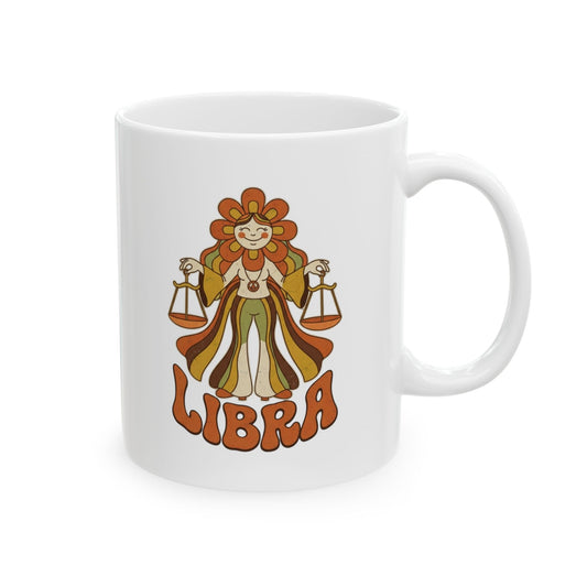 "Retro Mascot Groovy Libra" White Ceramic Mug