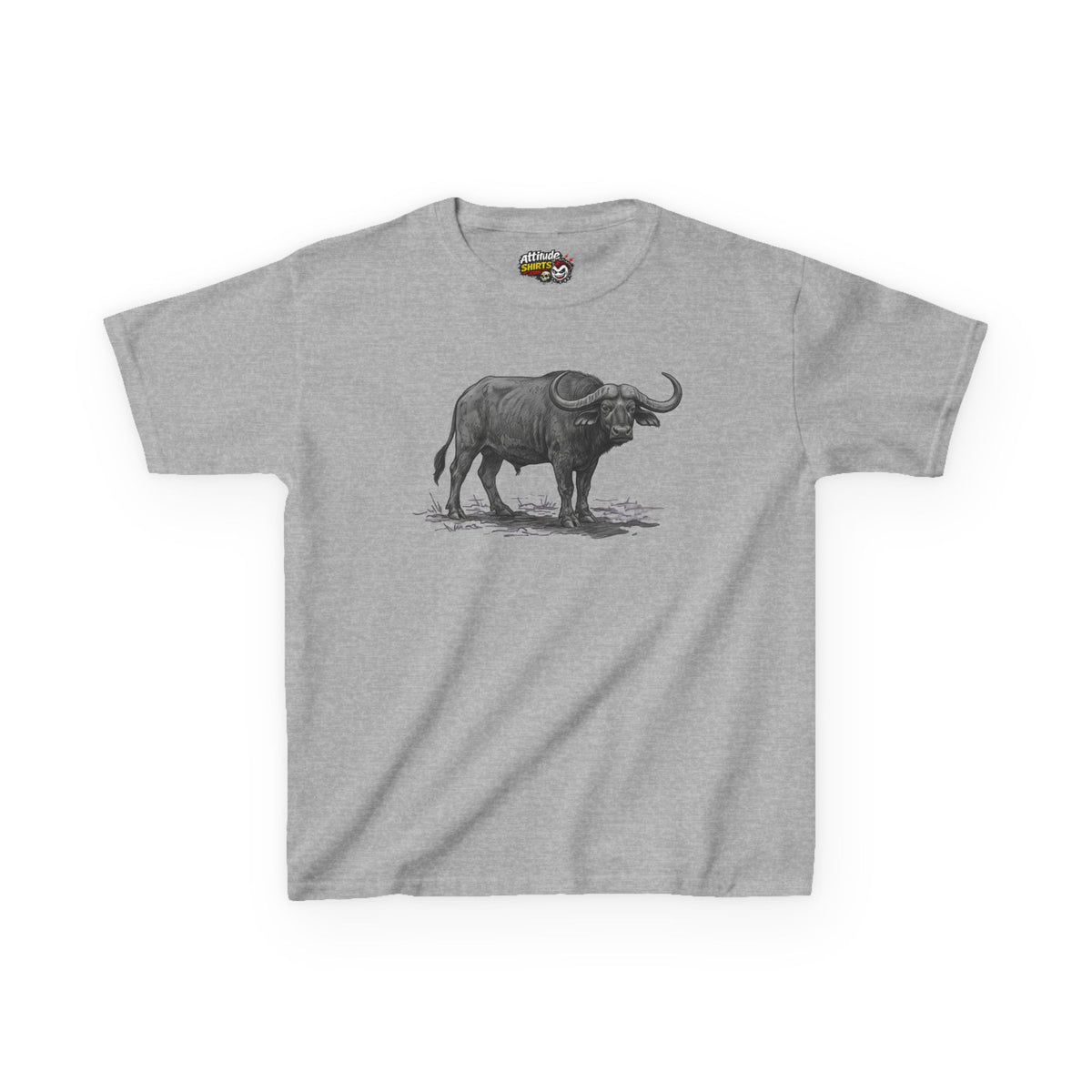 "Pencil Sketch Art Cape Buffalo" Kids Tee