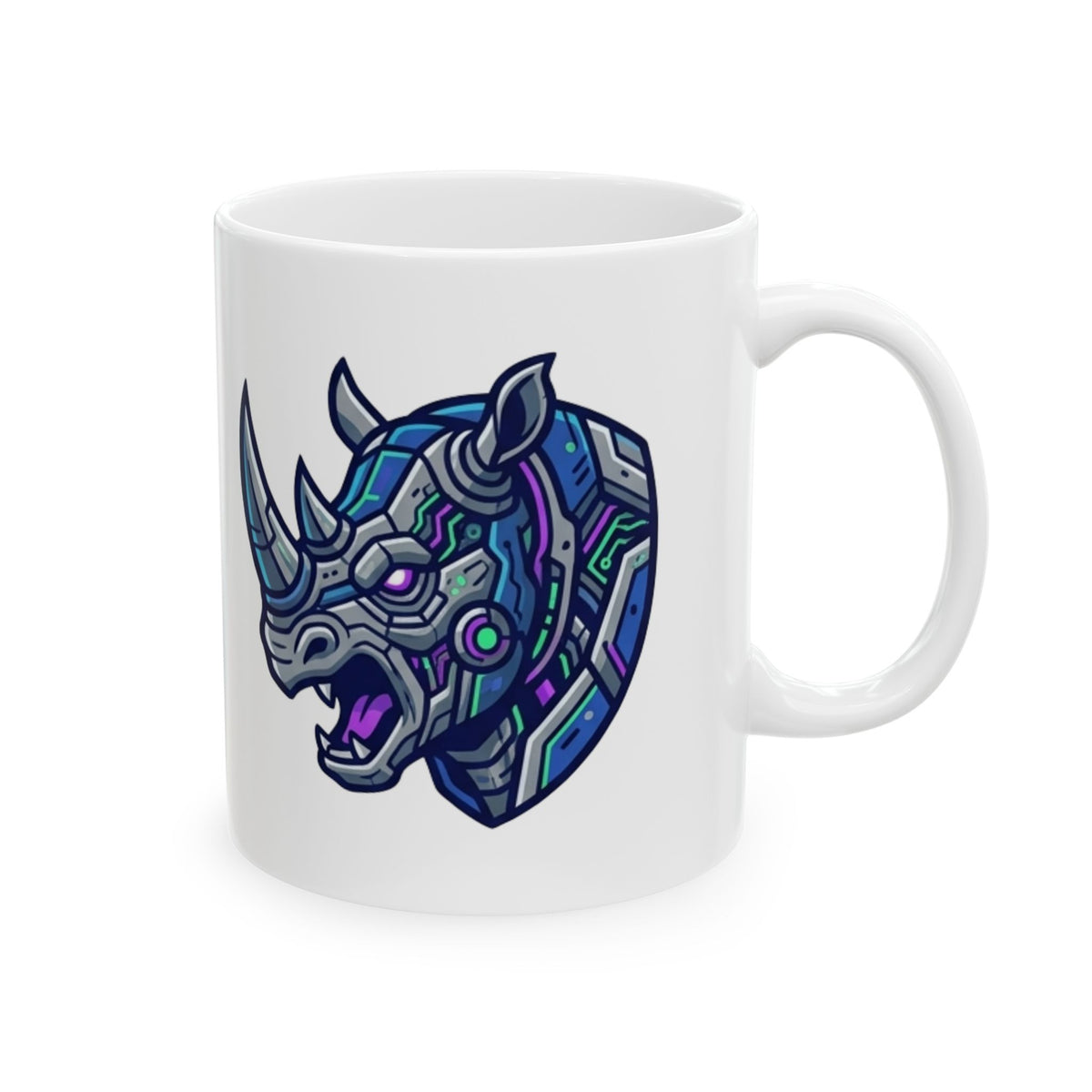 "Cyber Rhino" White Ceramic Mug — Graphic