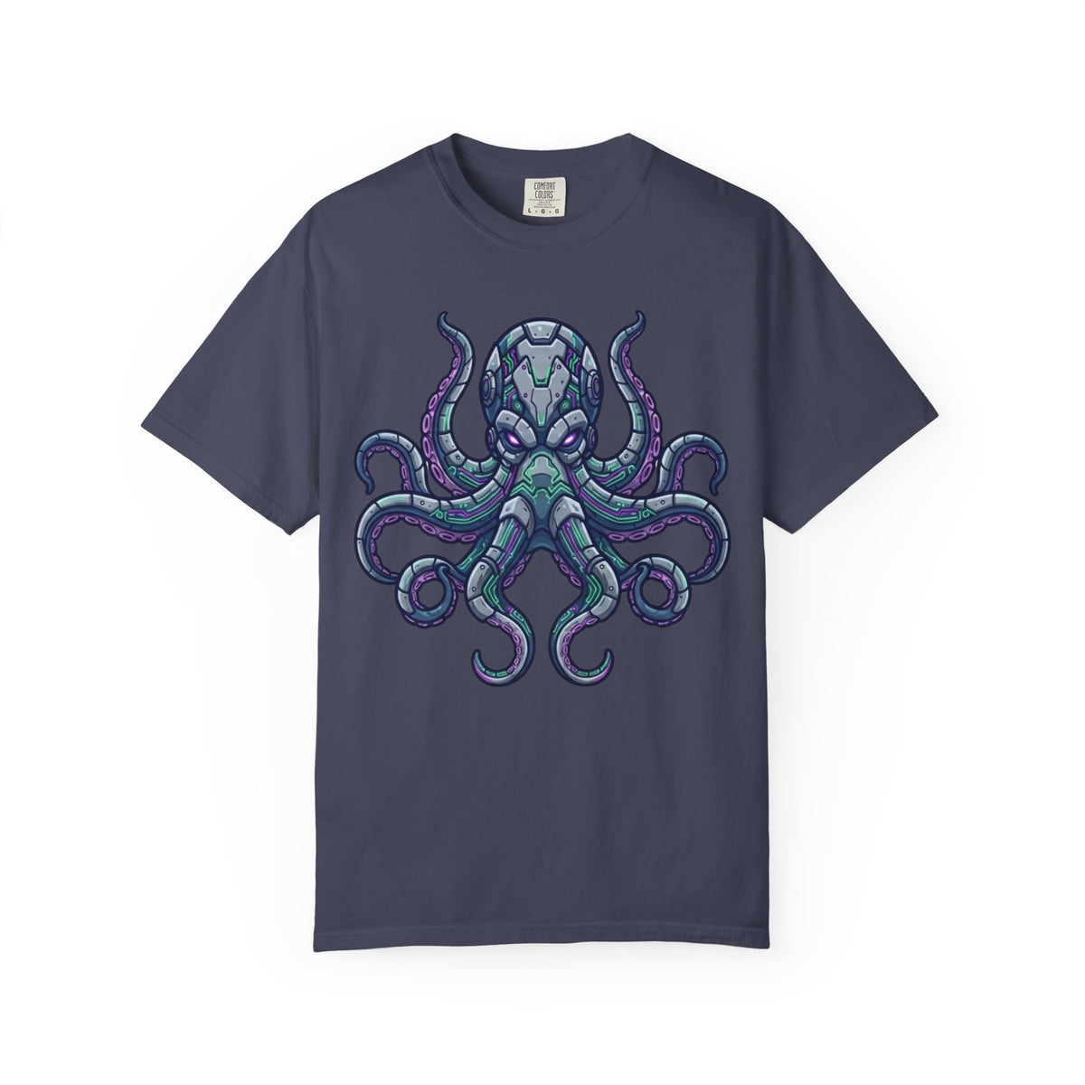 Color: Denim | Cyber Octopus Unisex Garment-Dyed Tee