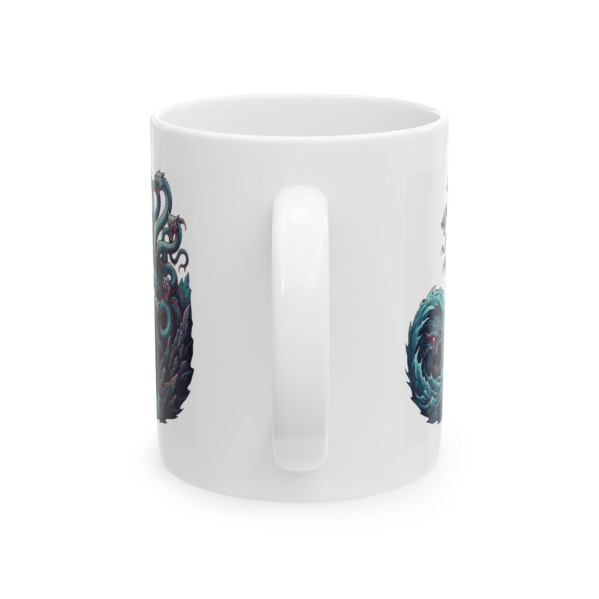 "Charybdis and Scylla (Greek Mythology)" White Ceramic Mug