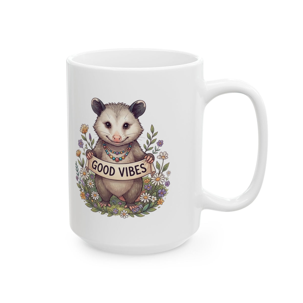 "Hippy Opossum" White Ceramic Mug