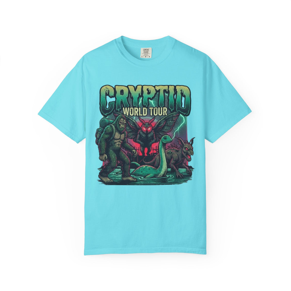 "Puzizia (Global-Cryptid Mashup) Cryptid World Tour" Unisex Garment-Dyed Tee