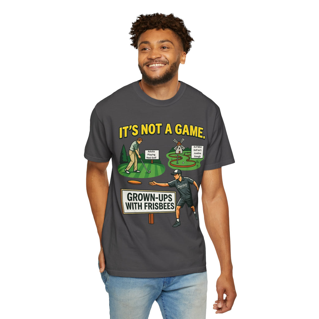 "Grown Ups With Frisbees" Unisex Garment-Dyed T-shirt