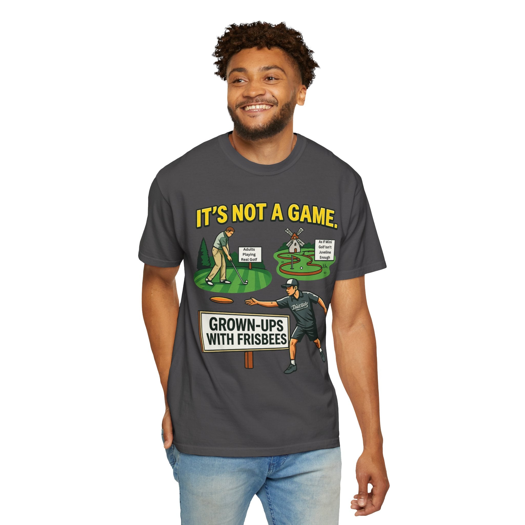 "Grown Ups With Frisbees" Unisex Garment-Dyed T-shirt