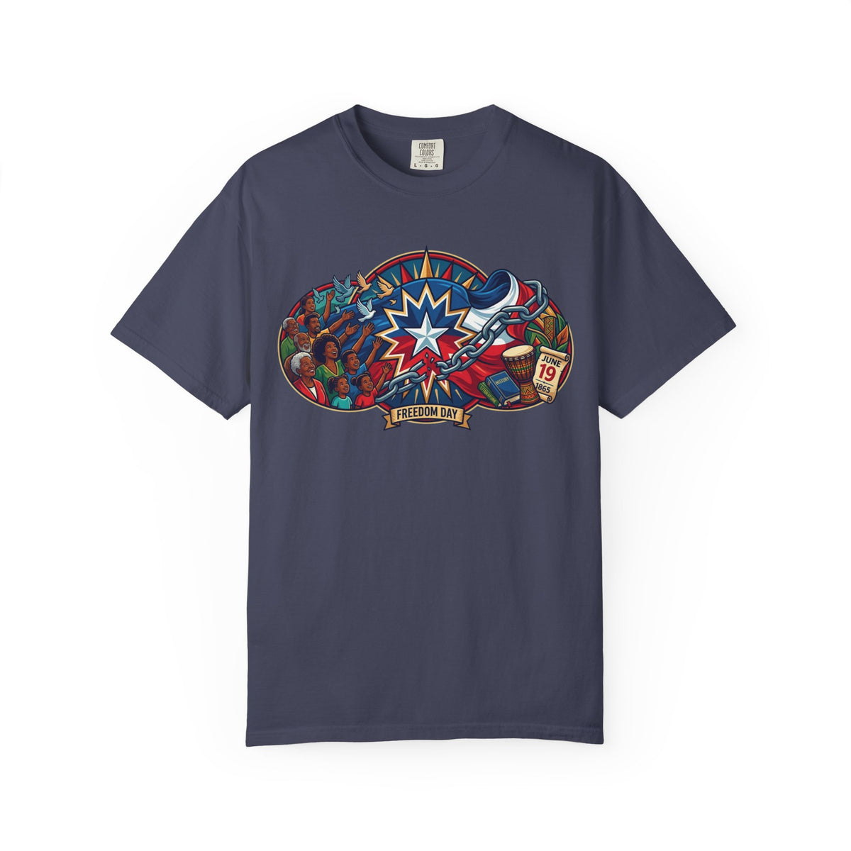 Color: Denim | Juneteenth Unisex Garment-Dyed Tee