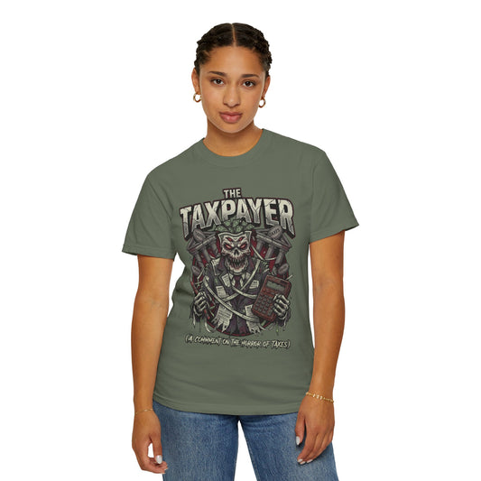 Color: Moss | Horror of Taxes Unisex Garment-Dyed Tee