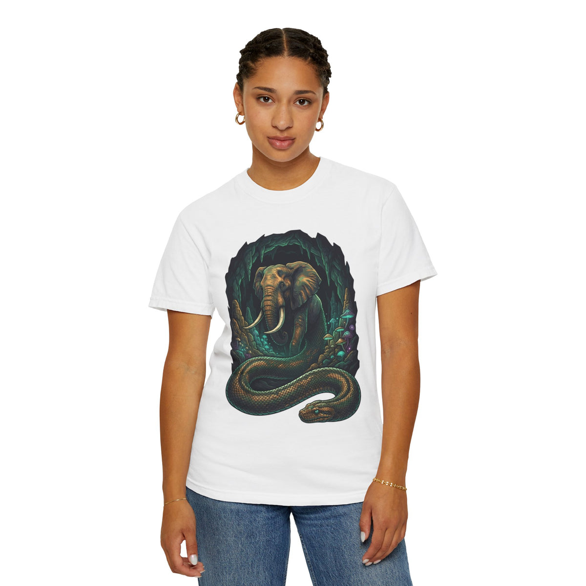 Color: White | Grootslang (South African Mythology) Unisex Garment-Dyed Tee