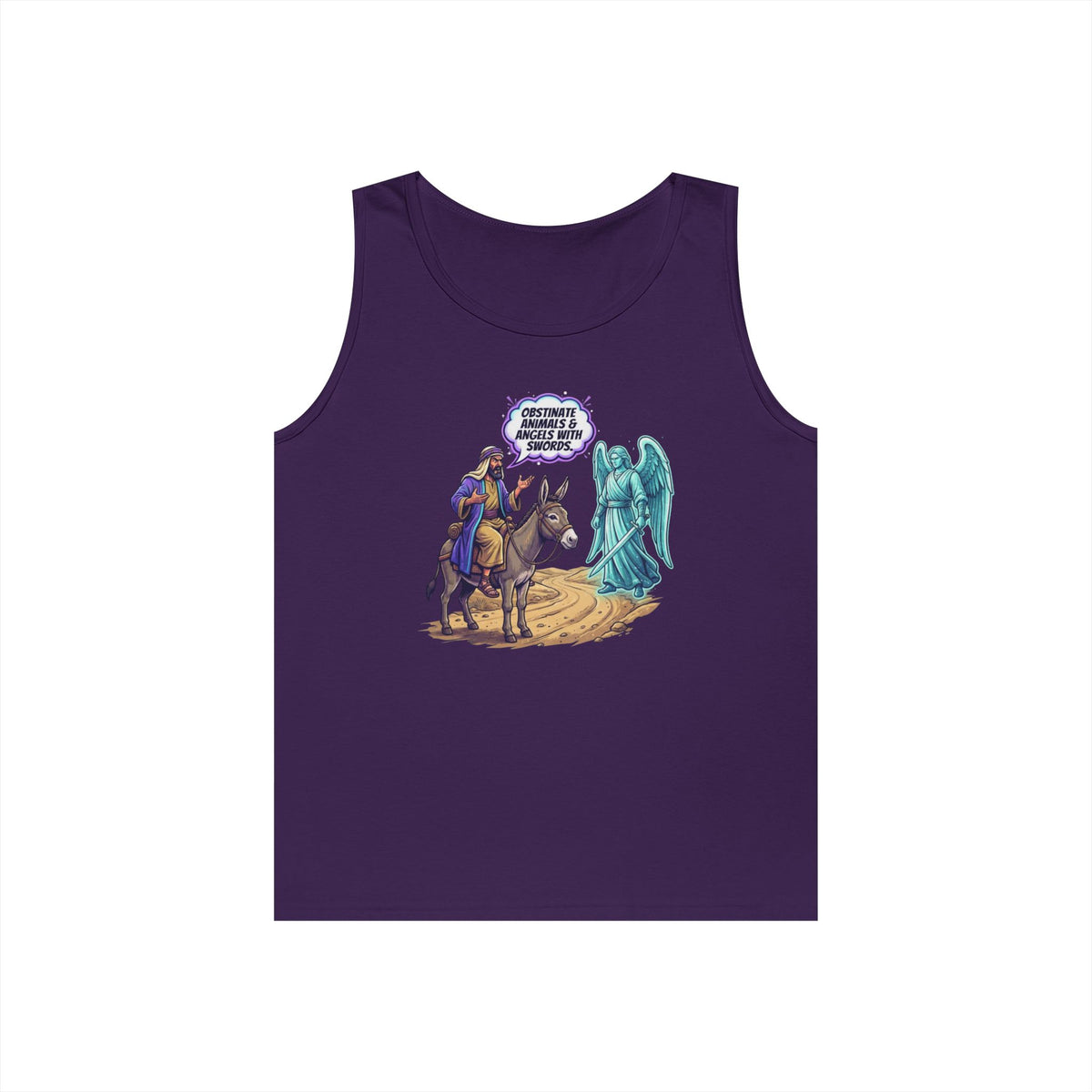 Color: Purple | Good Book Series Obstinate Animals & Angels With Swords Tank Top