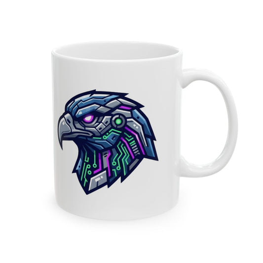 "Cyber Falcon" White Ceramic Mug — Graphic
