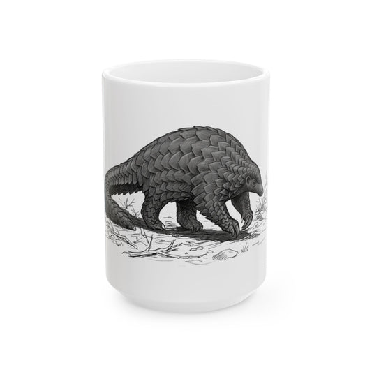 "Pencil Sketch Art Pangolin" White Ceramic Mug