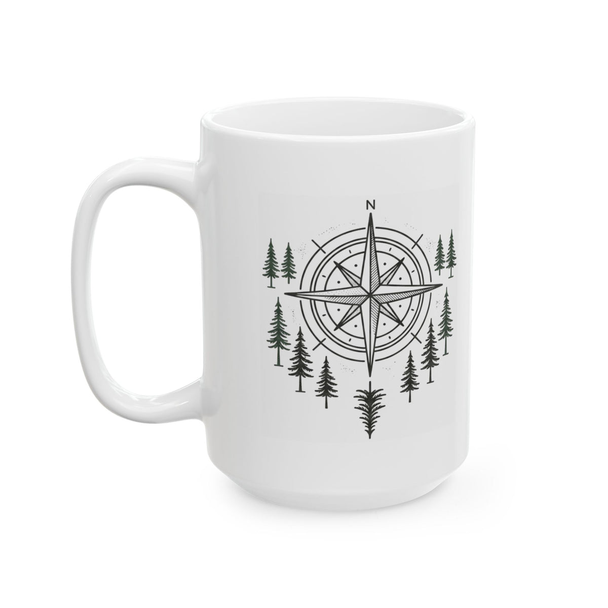 "Compass" White Ceramic Mug — Graphic