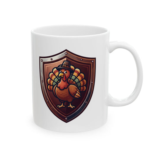 "My Thanksgiving Shield" White Ceramic Mug — Graphic