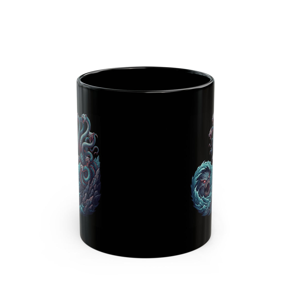 "Charybdis and Scylla (Greek Mythology)" Black Ceramic Mug