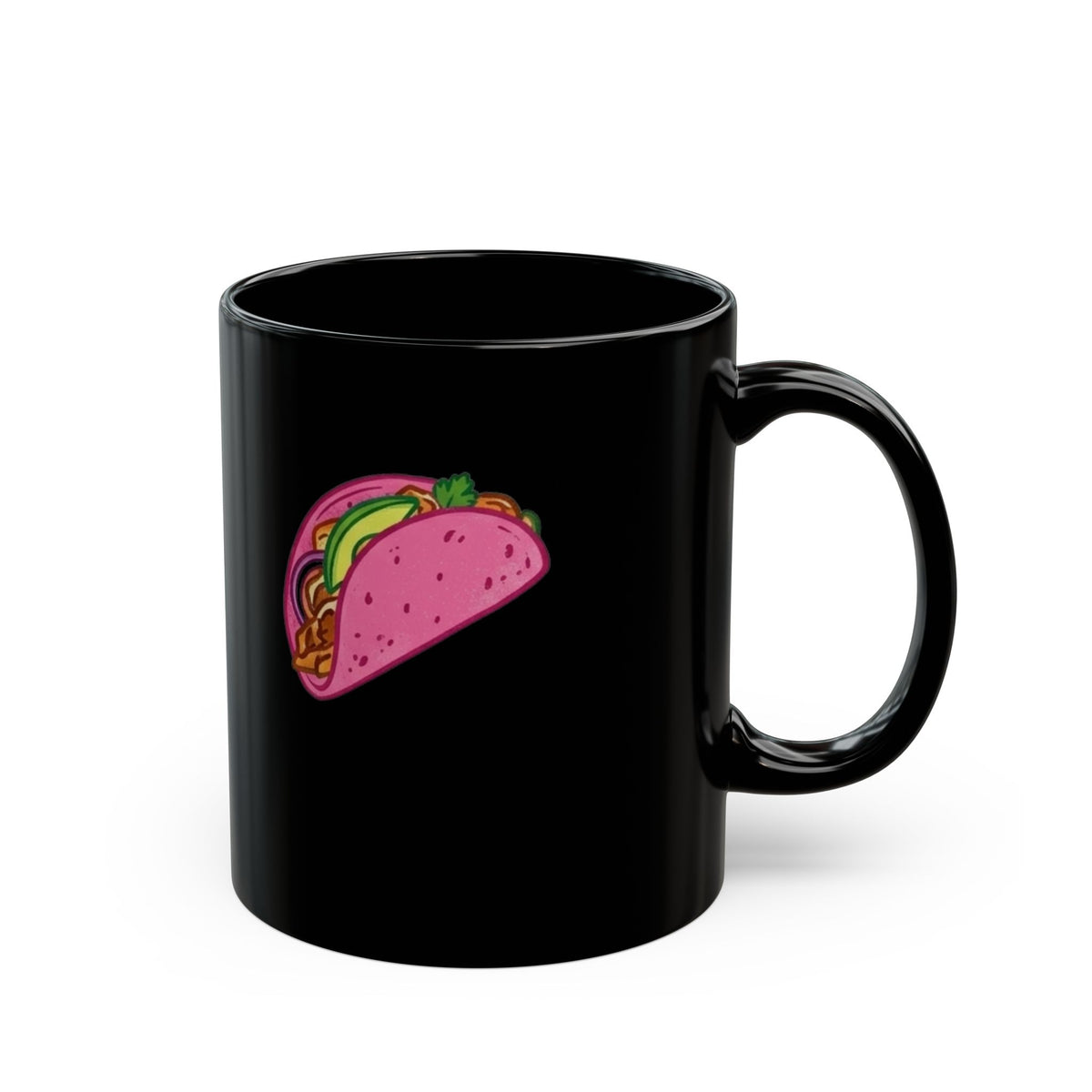 "I Love Pink Tacos" Black Ceramic Mug — Graphic