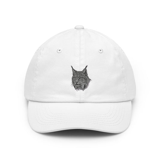 Color: White | Pencil Sketch Art Lynx Dad Hat — Graphic
