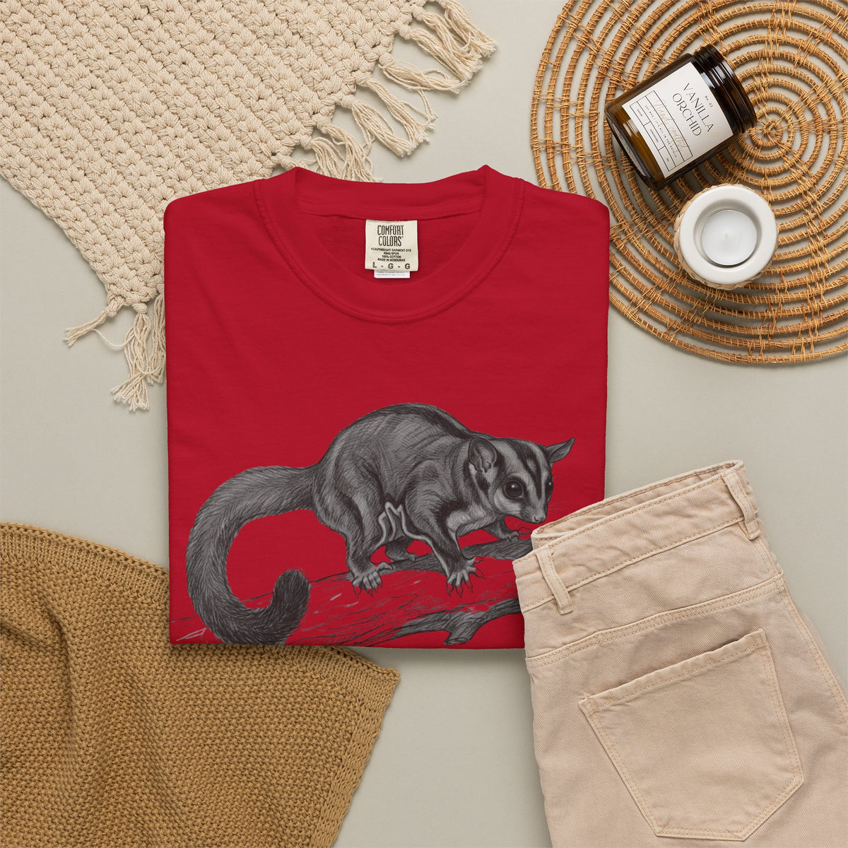 "Pencil Sketch Art Sugar Glider" Unisex Garment-Dyed Tee