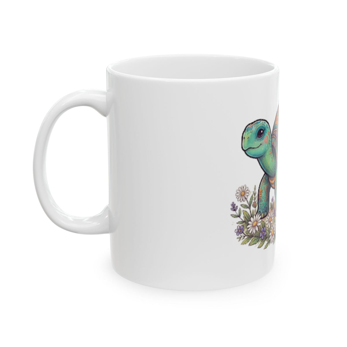 "Hippy Turtle" White Ceramic Mug