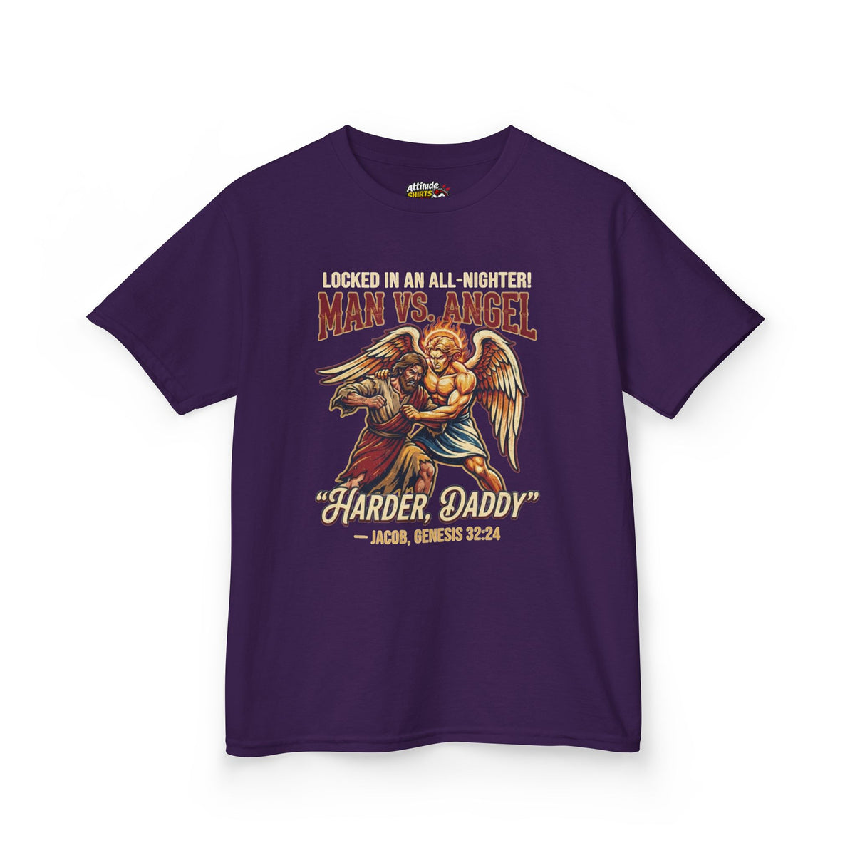 Color: Purple | Good Book Series Man vs Angel Kids Tee
