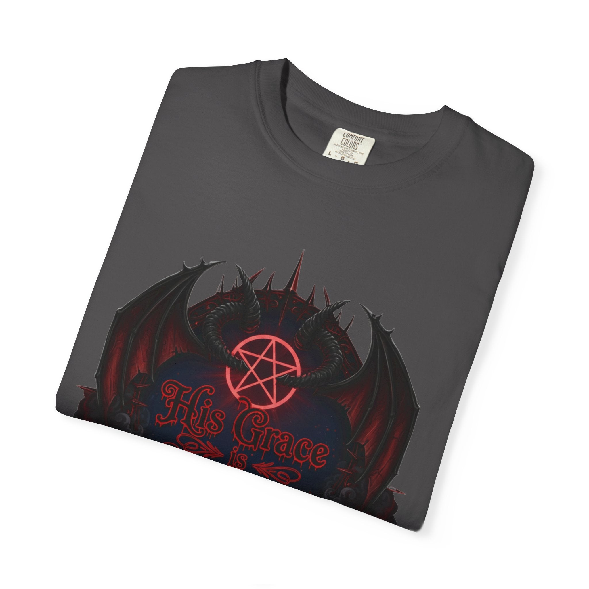 "His Grace is Sufficient Gothic T-Shirt" Unisex Garment-Dyed T-shirt