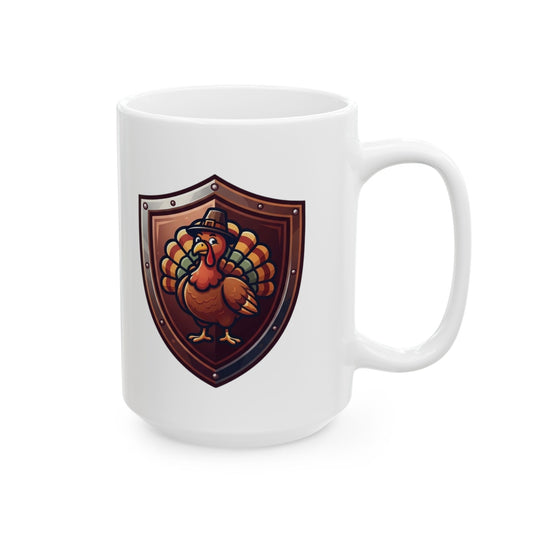 "My Thanksgiving Shield" White Ceramic Mug — Graphic