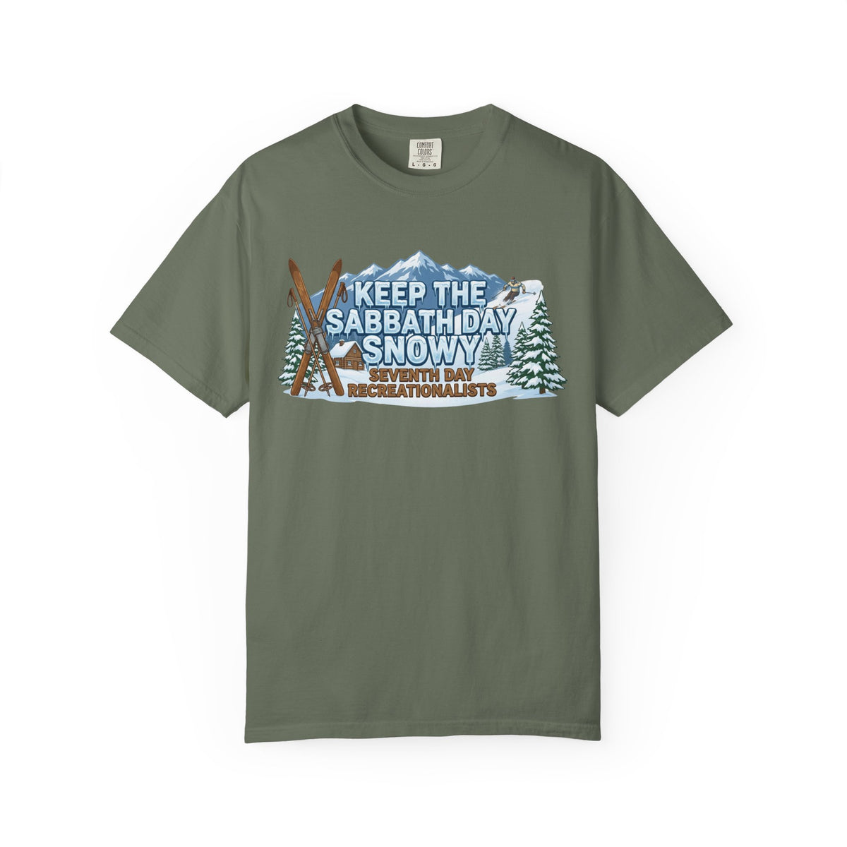 Color: Moss | Ski Sabbath: My Church Has Powder | Garment-Dyed Tee — AttitudeShirts