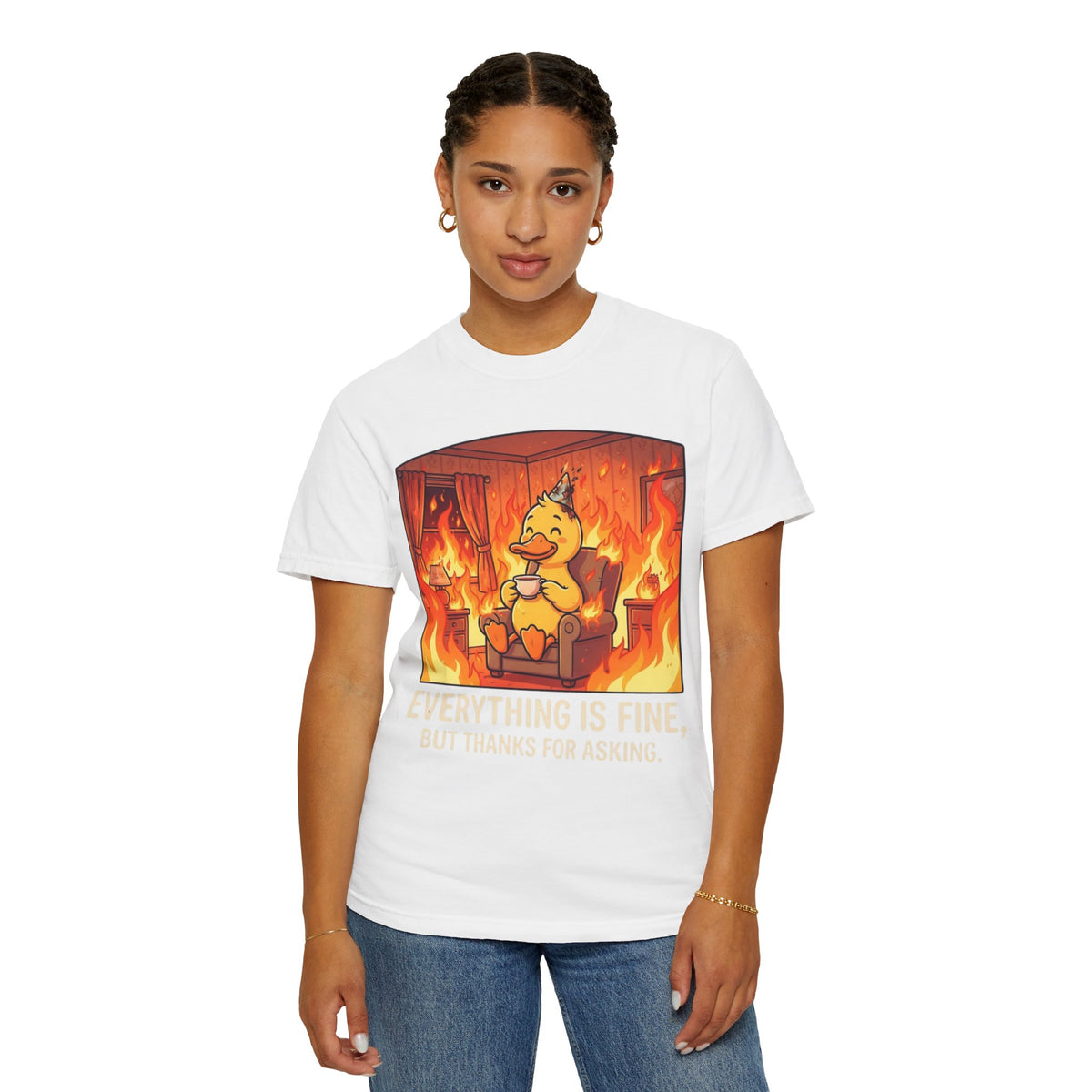 Color: White | Everything Is Okay Unisex Garment-Dyed Tee