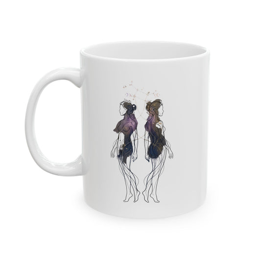 "Gemini The Celestial Twins" White Ceramic Mug