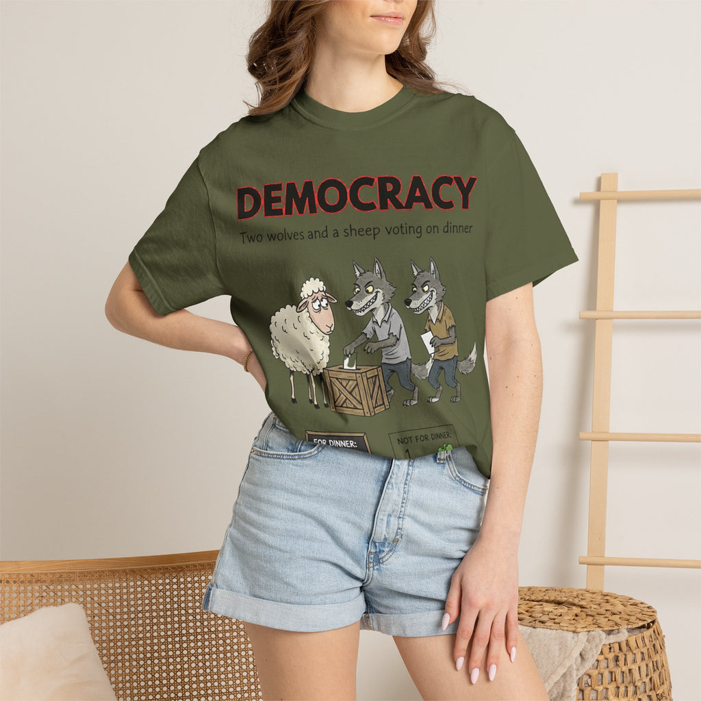 "Democracy (Two Wolves and a Sheep" Unisex Garment-Dyed T-shirt