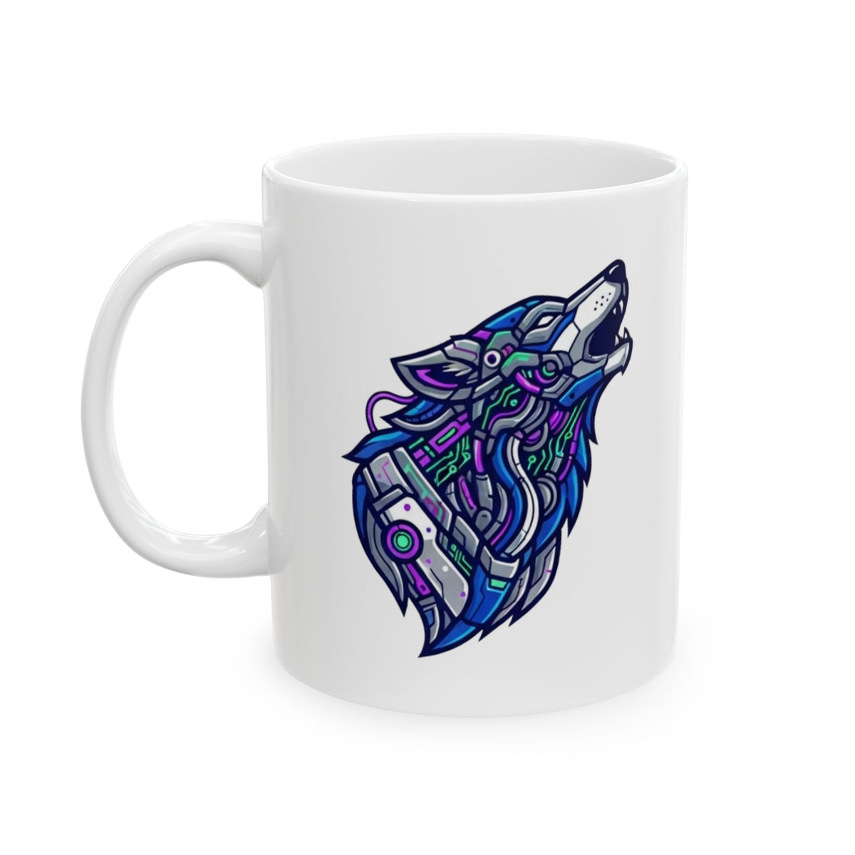 "Cyber Wolf" White Ceramic Mug