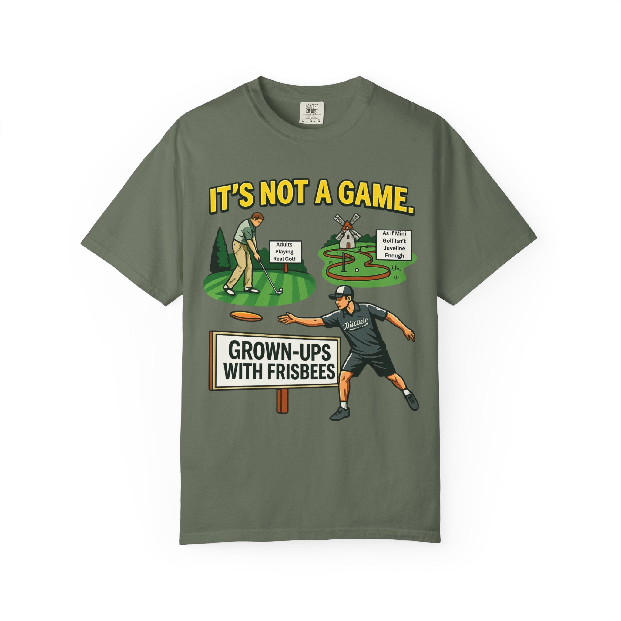 "Grown Ups With Frisbees" Unisex Garment-Dyed T-shirt