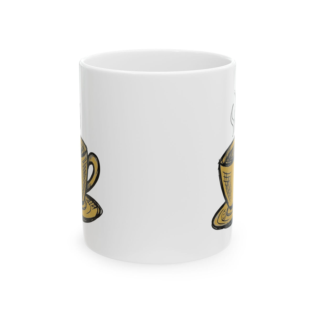 "Happy Coffee" White Ceramic Mug — Graphic