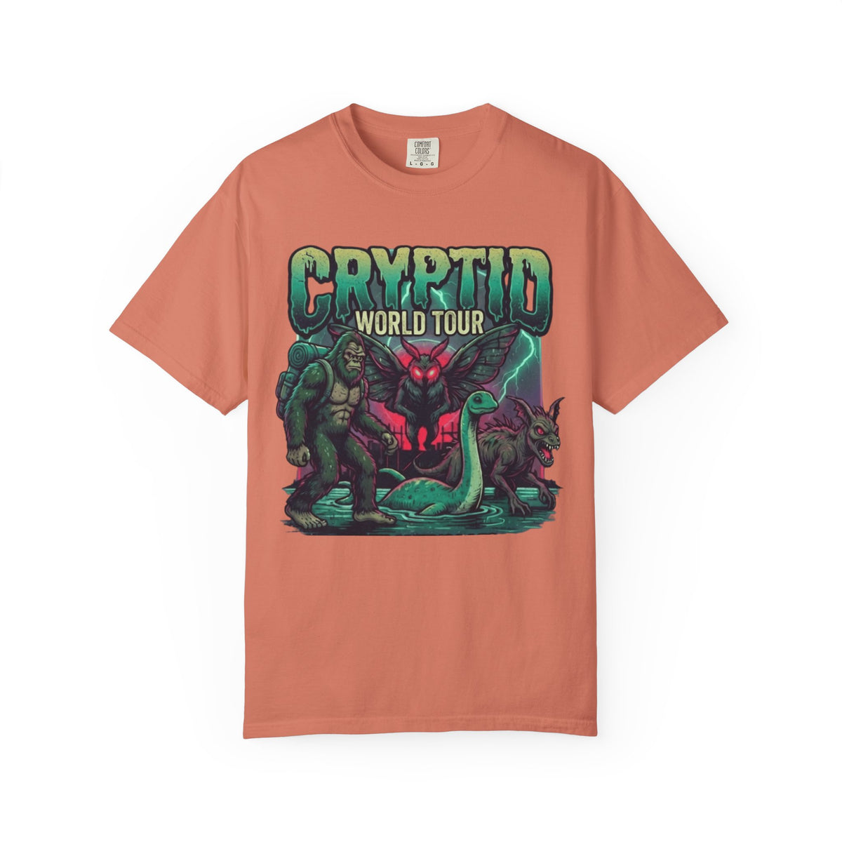 "Puzizia (Global-Cryptid Mashup) Cryptid World Tour" Unisex Garment-Dyed Tee