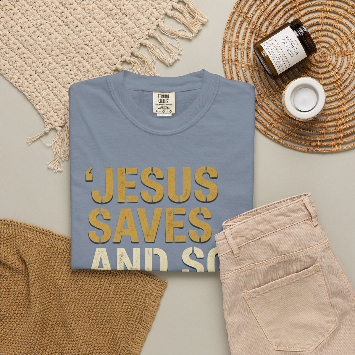 "Good Book Series Jesus Saves and So Should You" Unisex Garment-Dyed Tee