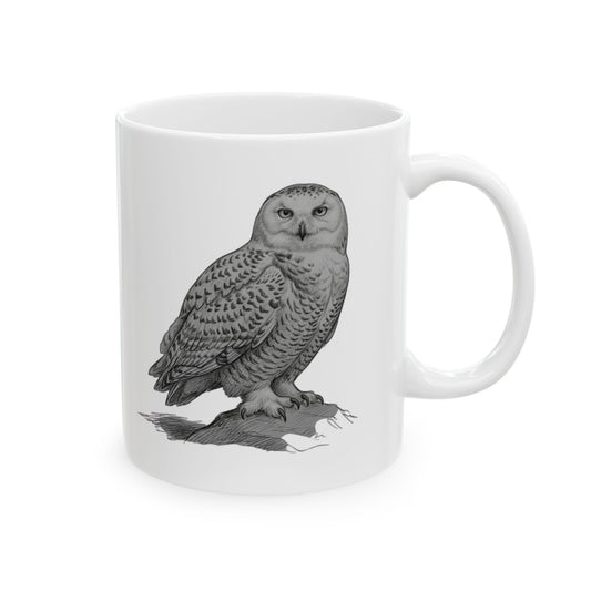 "Pencil Sketch Art Owl" White Ceramic Mug