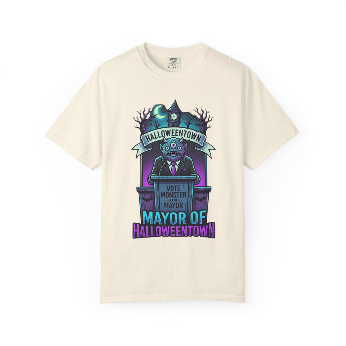 Color: Ivory | Mayor Of Halloweentown Unisex Garment-Dyed Tee