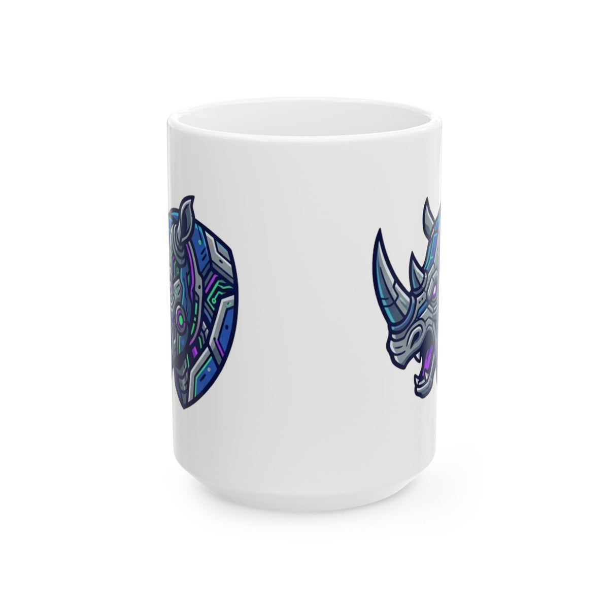 "Cyber Rhino" White Ceramic Mug — Graphic