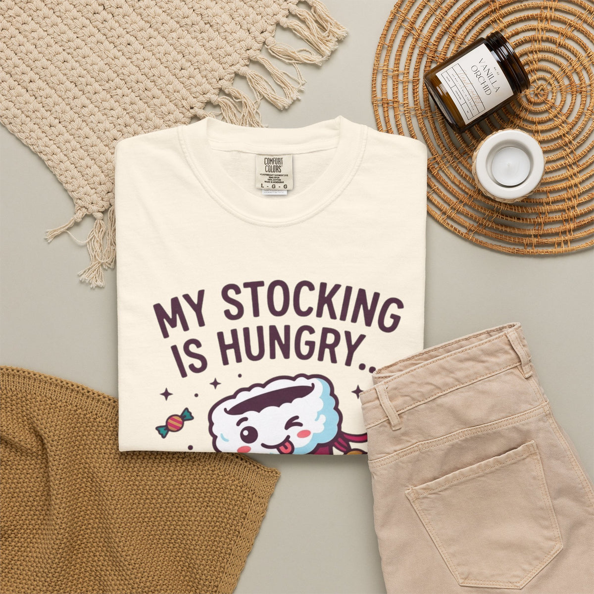 "My Stocking Is Hungry" Unisex Garment-Dyed Tee