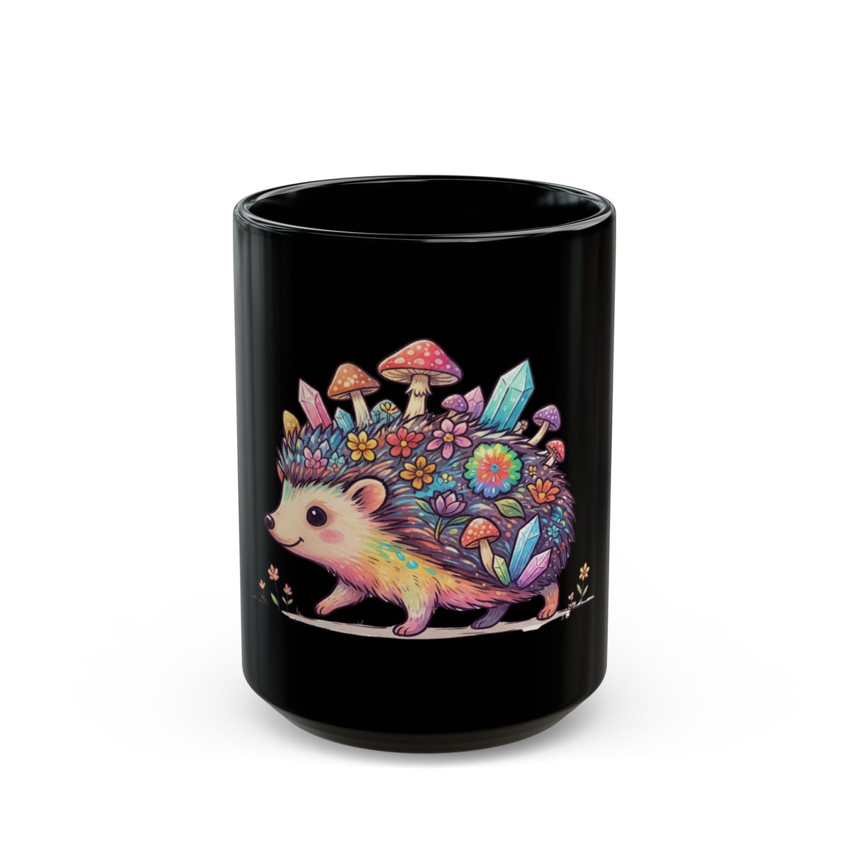 "Hippy Hedgehog" Black Ceramic Mug