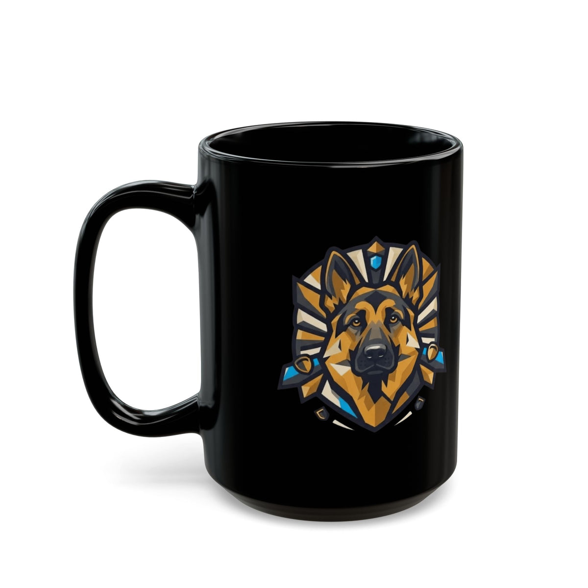 "German Shepherd Guardian Loyal Brave" Black Ceramic Mug — Graphic