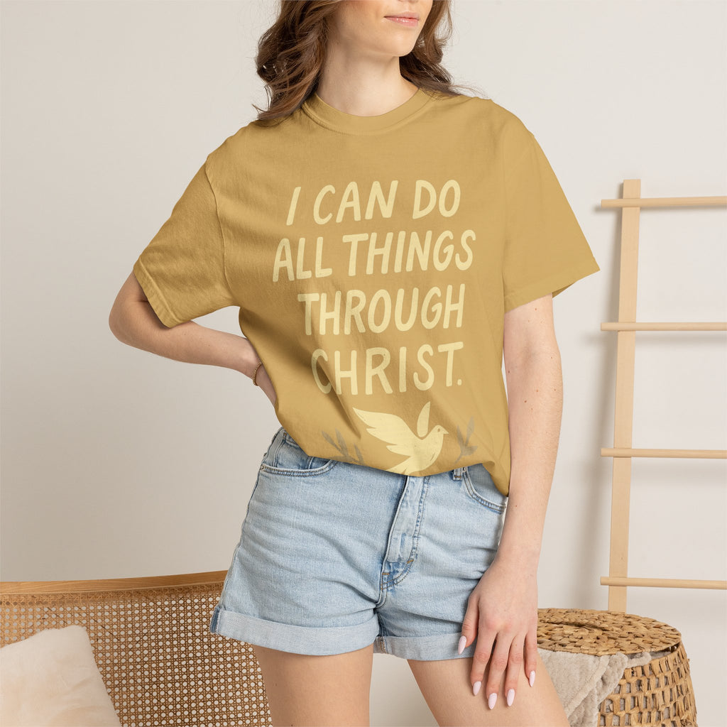 “I Can Do All Things Through Christ – Philippians 4:13” Unisex Garment-Dyed T-shirt