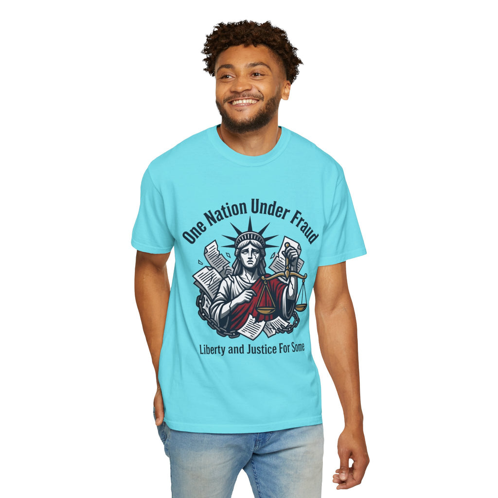 "One Nation Under Fraud" Unisex Garment-Dyed T-shirt