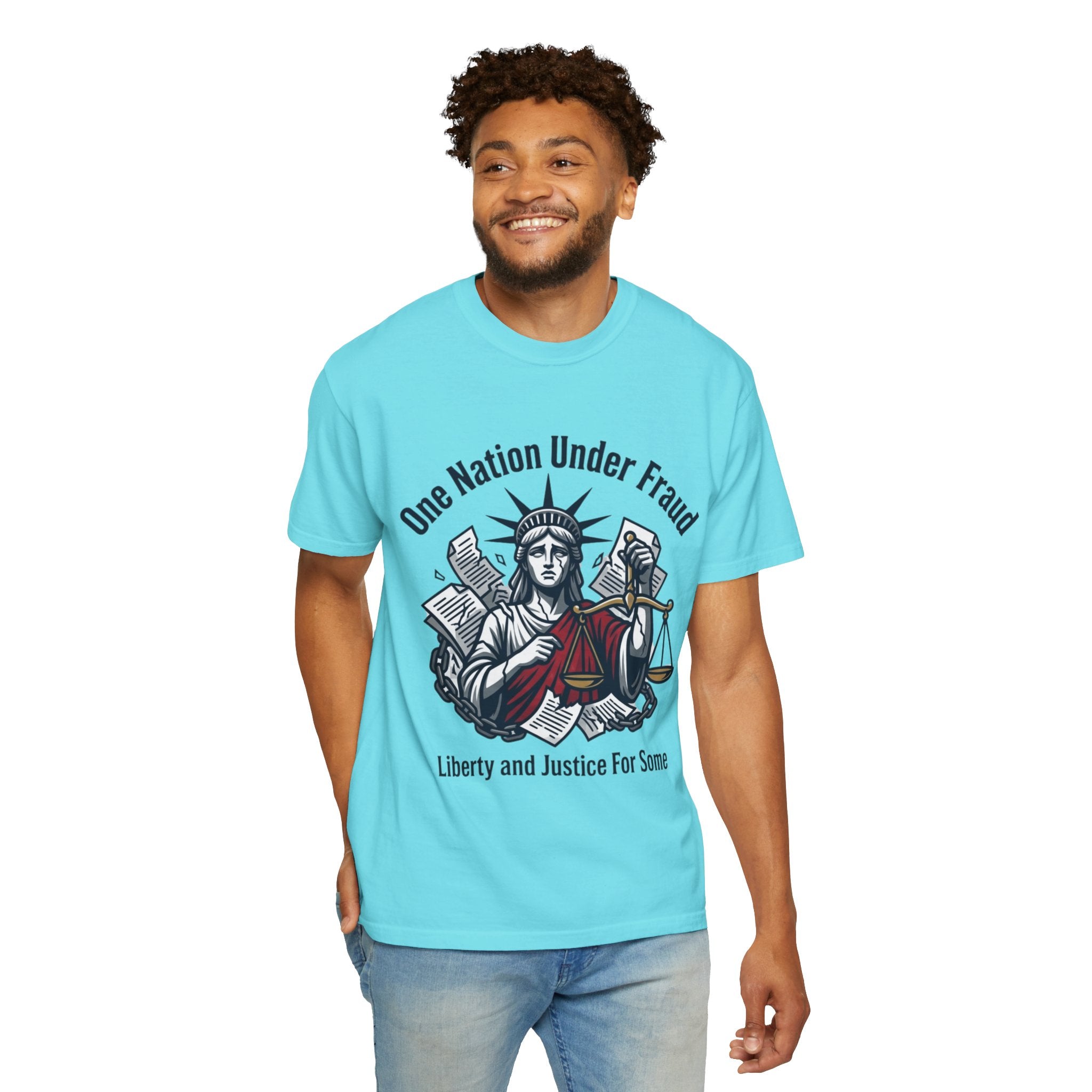"One Nation Under Fraud" Unisex Garment-Dyed T-shirt